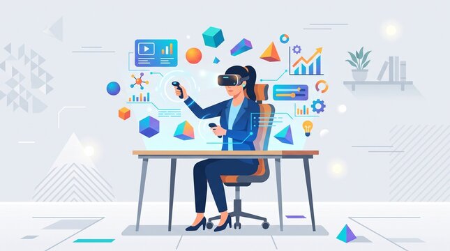 Person Using Virtual Reality VR Headset for Future Training and Education Illustration