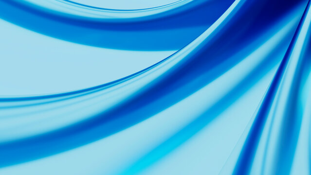 Abstract blue satin fabric forms a smooth flowing wave background