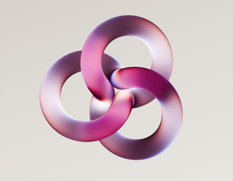 A smooth violet triquetra floats in a serene space