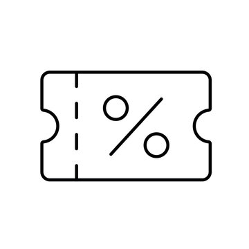 A vector icon representing a percentage coupon for customer discounts, promotional campaigns and retail purchases, created in line style with editable stroke.