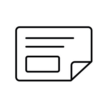 A vector icon representing an adhesive price sticker with a peelable corner for retail pricing, product labeling and merchandise marking, created in line style with editable stroke.
