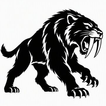 sabertooth aggressive feline predator vector art