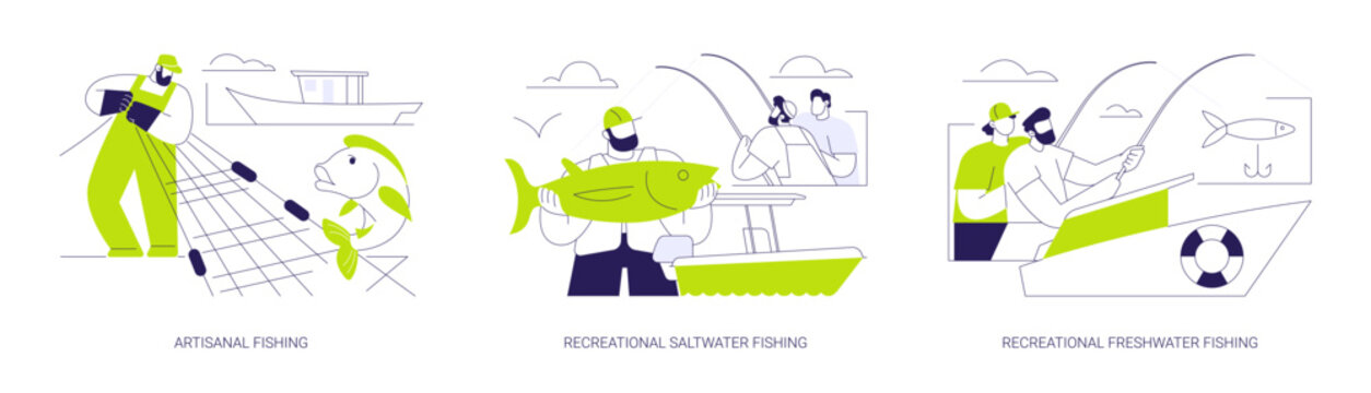 Small-scale fishing abstract concept vector illustrations.