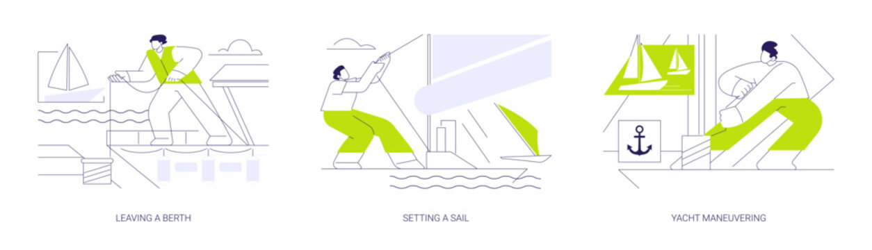 Sailing yacht abstract concept vector illustrations.