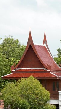 Traditional Thai Wooden House Roof in Ayutthaya