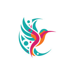 Obraz premium Stylized colorful hummingbird logo design with geometric patterns