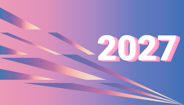 2027 New Year abstract background with pink blue gradient, dynamic geometric lines, and modern futuristic design.