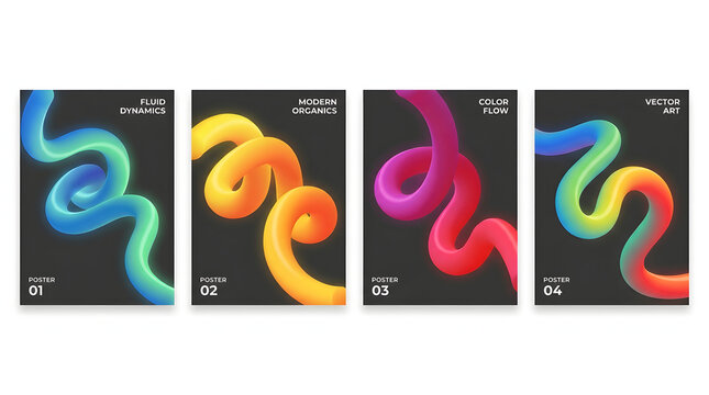 Set of abstract posters with 3d fluid shapes