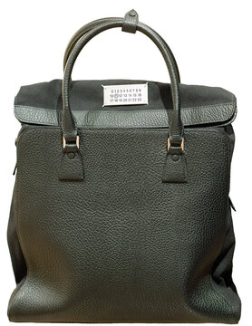 Maison Margiela 5 AC Daily Vertical, black embossed leather bag with white numerical logo. Milan, Italy, 5 October 2026