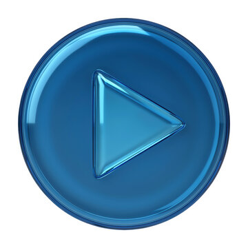 Glossy blue circular play button icon with beveled edges