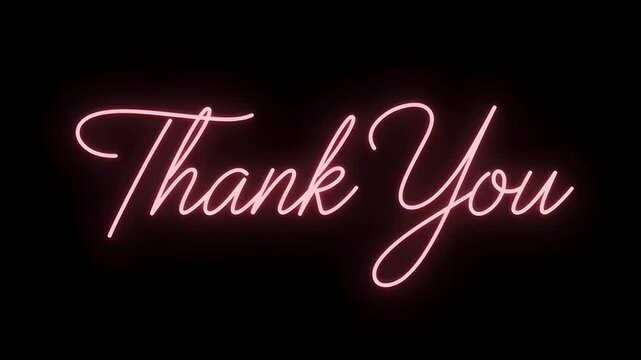 Thank You Neon Sign With Elegant Script Font and Soft Pink Glow Against a Black Background