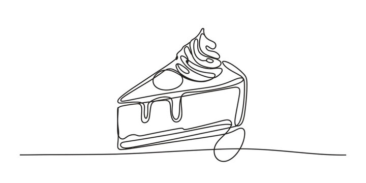 Continuous one line drawing of a slice of cake