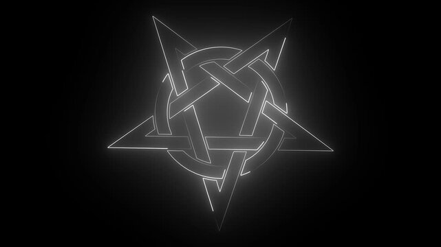 Glowing pentagram symbol neon animation on black background, mystical occult sign for esoteric and spiritual motion projects
