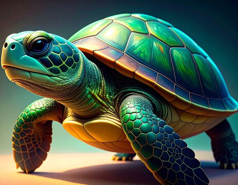 turtle moving through its natural habitat, showcasing wildlife, biodiversity, unique shell patterns, and peaceful nature.