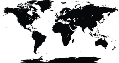 High detailed black solid world map silhouette isolated on plain white background cartography vector illustration template © MDMOSTOFA