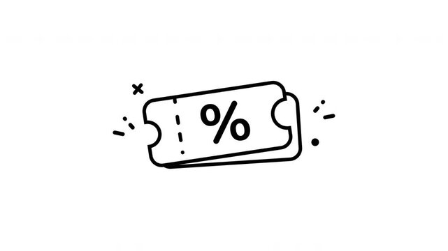 Animation of a simple black and white percentage sign discount coupon suitable for digital marketing campaigns, promotions, and advertising projects.