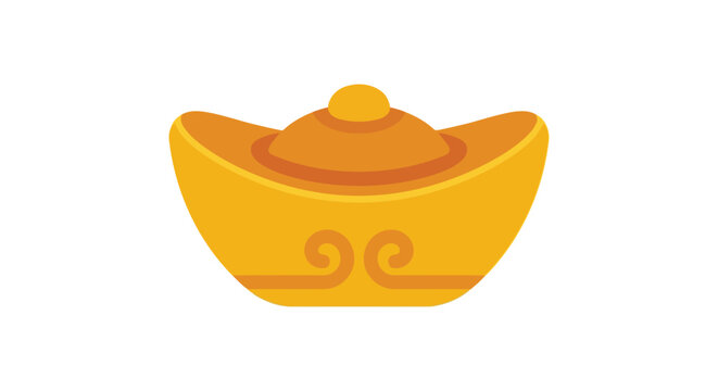 Golden sycee ingot with decorative swirls on a white background