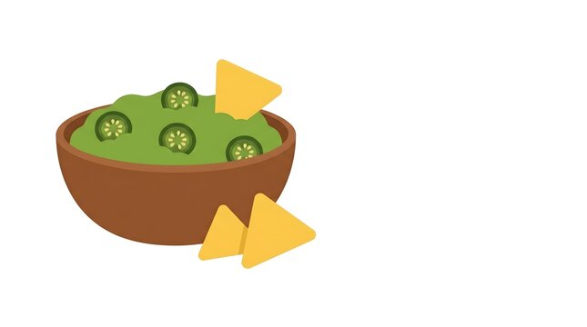 Fresh guacamole dip in a bowl with tortilla chips illustration