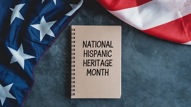 National hispanic heritage month notebook with american flag background