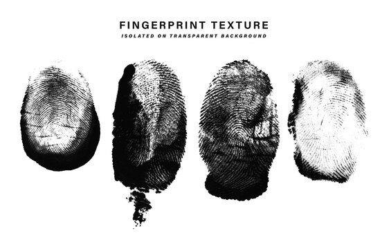 Set of black fingerprint textures isolated on a transparent