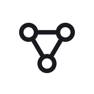 Black outline triangle shape icon consisting of three connected circles representing a simple network or molecule symbol