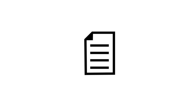 Minimalist document animation: clean black and white paper symbol for digital interface, ui and business applications