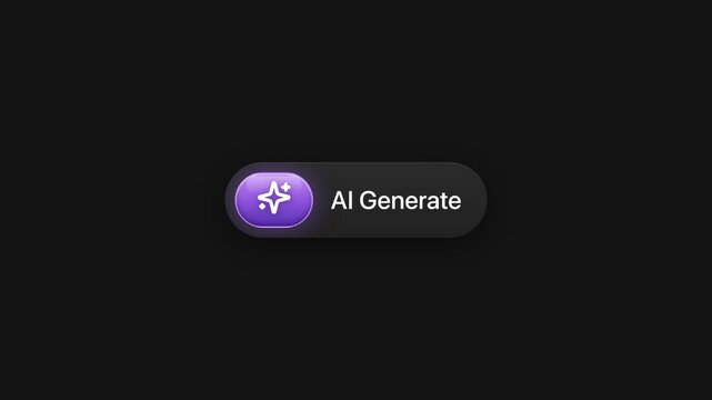 Animated AI Generate button with glowing purple sparkle star icon user interface motion graphic elements