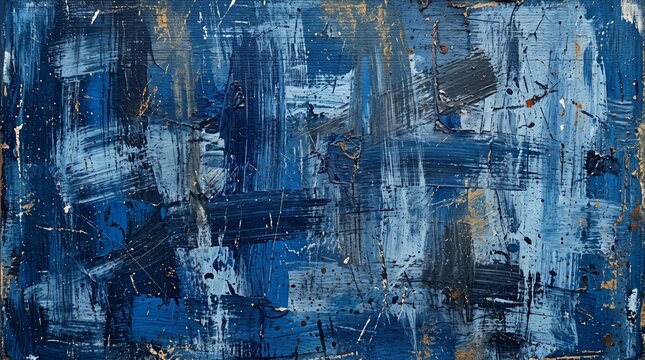 Blue grunge paint texture background with brush strokes and scratches. Perfect for abstract art prints, creative website banners, grunge design projects.