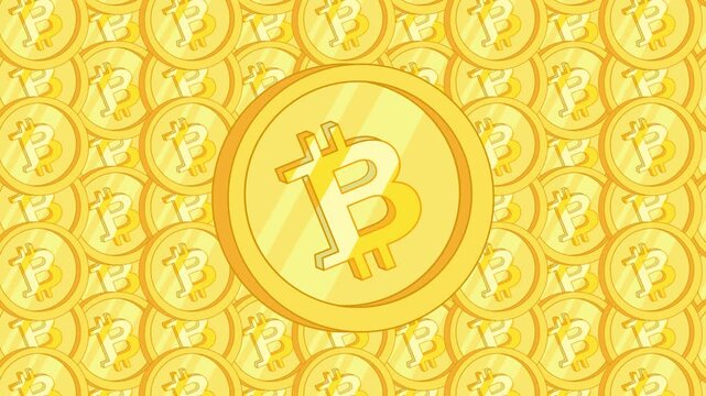 Crypto Currency Bitcoin Gold Coins Moving Graphic Background Video