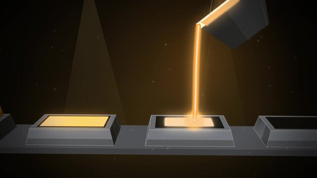 Molten gold pouring into ingot molds on a conveyor seamless loop