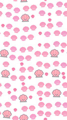 Pink Seashells Pattern with Cute Cartoon Faces © si