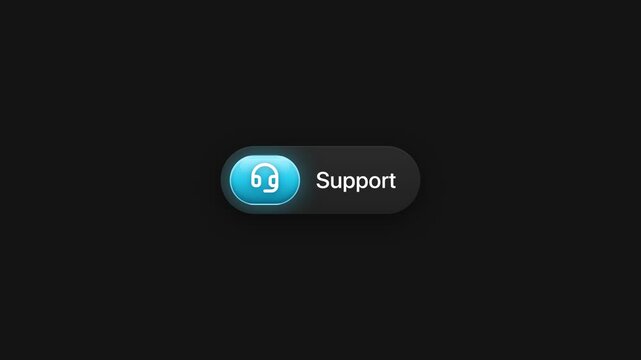 Animated support button with glowing blue headset icon UI motion graphic design element