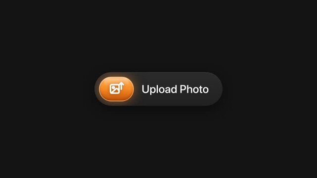 Animated upload photo button with glowing orange icon UI motion graphic for web interface