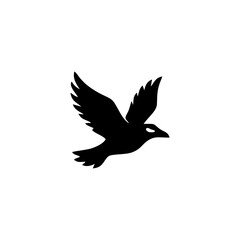 Fototapeta premium Minimalist black silhouette of a flying bird isolated on a white background.