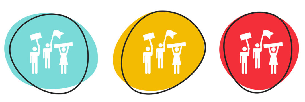 Button Banner Set mit 3 bunten Buttons: Protest oder Jubel