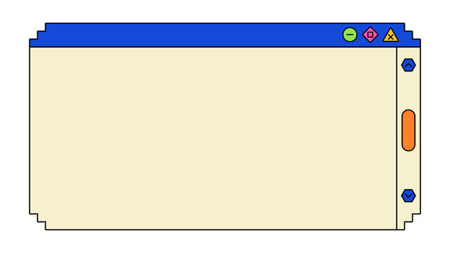 Blank web browser window interface with colorful header, controls and large empty screen