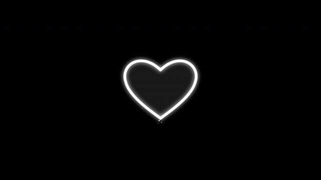 glowing neon heart line icon on black background symbolizing romantic love and affection in minimalist design
