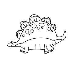 Cute stegosaurus dinosaur coloring page outline vector. Calm friendly funny prehistoric wildlife character. Kids education nursery poster apparel craft print. © AngArt