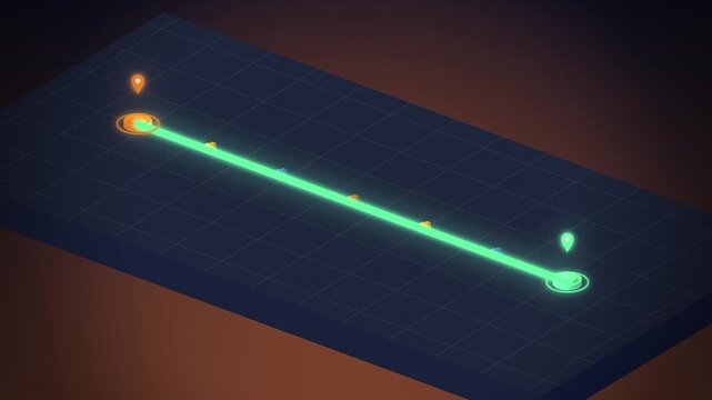 Isometric route optimization glowing orange paths seamless loop