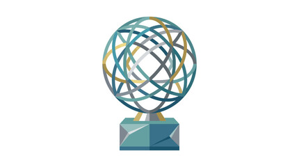 Fototapeta premium Modern Abstract Sculpture with Interlocking Rings and Geometric Base on Transparent Background