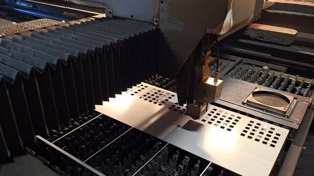 Automated laser cutting machine operating on stainless steel plate