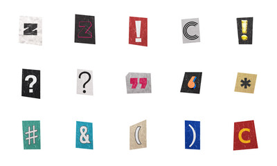 Set of assorted paper cutout typography symbols and punctuation marks © Peach