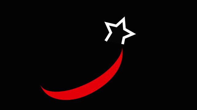 A sleek minimalist motion graphic featuring a red crescent moon shape and a white star icon against a solid black
