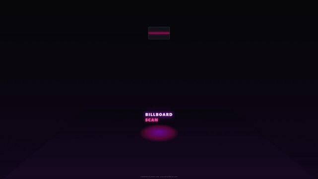 Abstract glowing billboard text appears and fades in dark space, futuristic digital reveal.