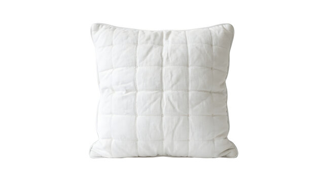 Crisp white quilted cushion isolated on transparent background a soft and comfortable decorative element for modern interiors and lifestyle concepts