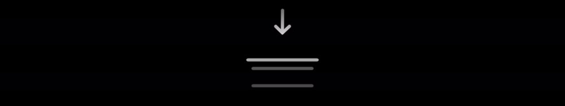 Ultrawide Stack Download Icon Animation on Black Background, Download Arrow with Layered Progress Bars, Minimal File Transfer UI Symbol, Seamless Loop 4K Widescreen Motion Graphic