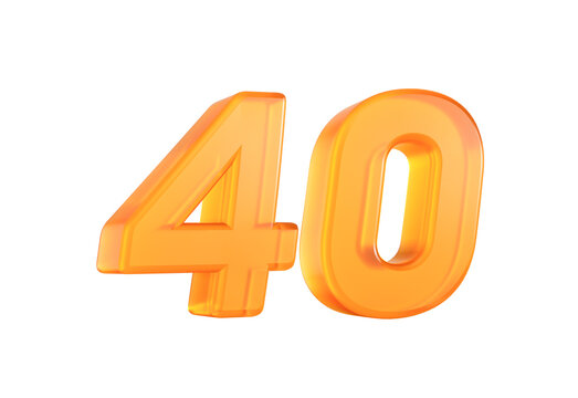 Glossy orange number 40 with a sleek finish and luminous reflections. 3D illustration.