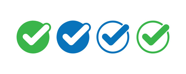Blue and green verified badge icons with checkmark symbol for social media profile verification. © Saimul