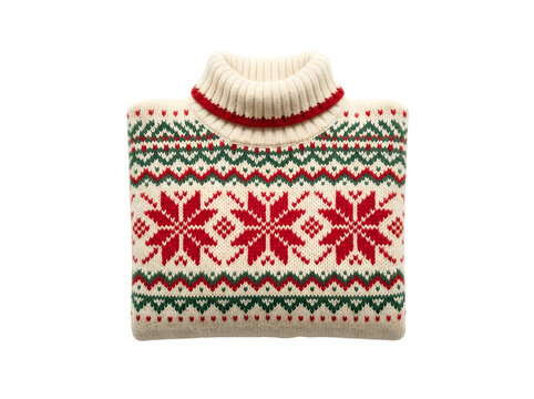 Beautiful festive winter sweater displaying classic traditional nordic snowflake patterns perfectly isolated on a clean transparent background for design projects