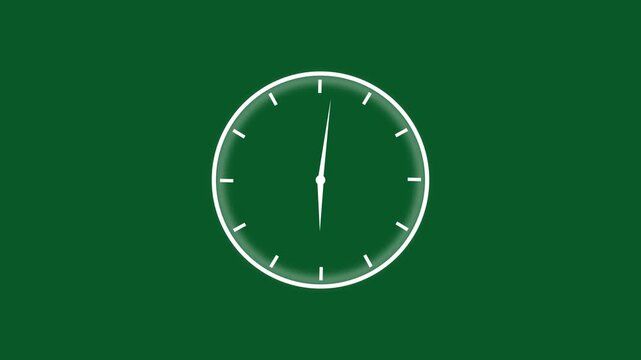Minimalist analog clock face animation featuring rapidly spinning hands on a solid dark green background, representing passing time, deadlines, efficiency, and chronological progress